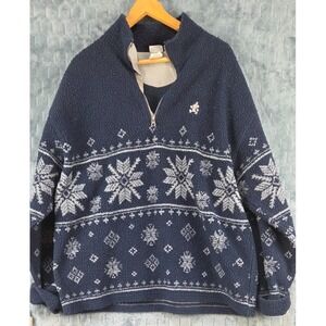 Vintage Disney Plush Thick Fleece Sweatshirt‎ 1/4 Zip Mickey Snowflake Men's XL